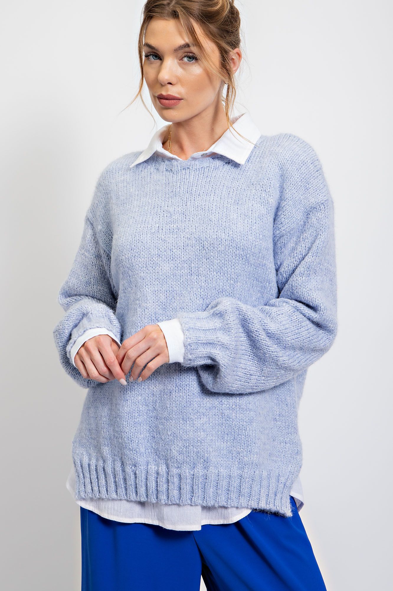 Peri Blue Melange Knitted Sweater