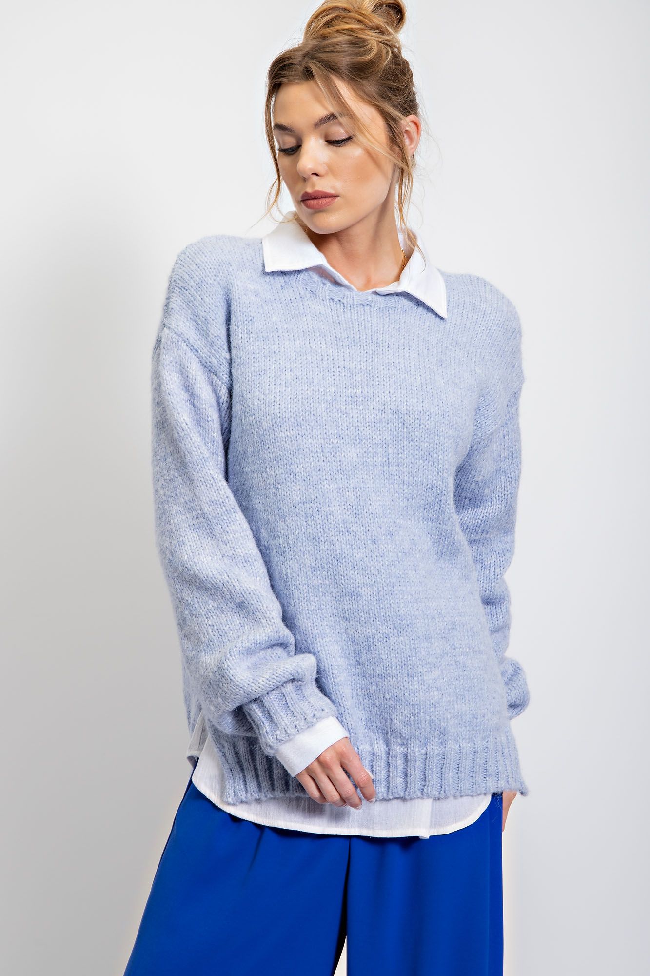 Peri Blue Melange Knitted Sweater