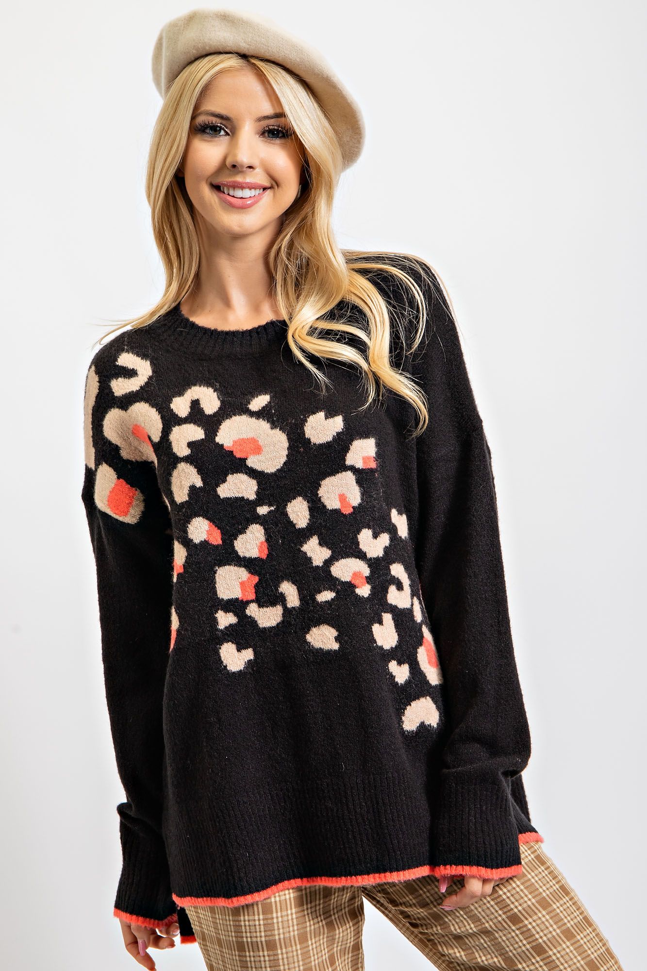 Black & Pink Leopard Print Sweater