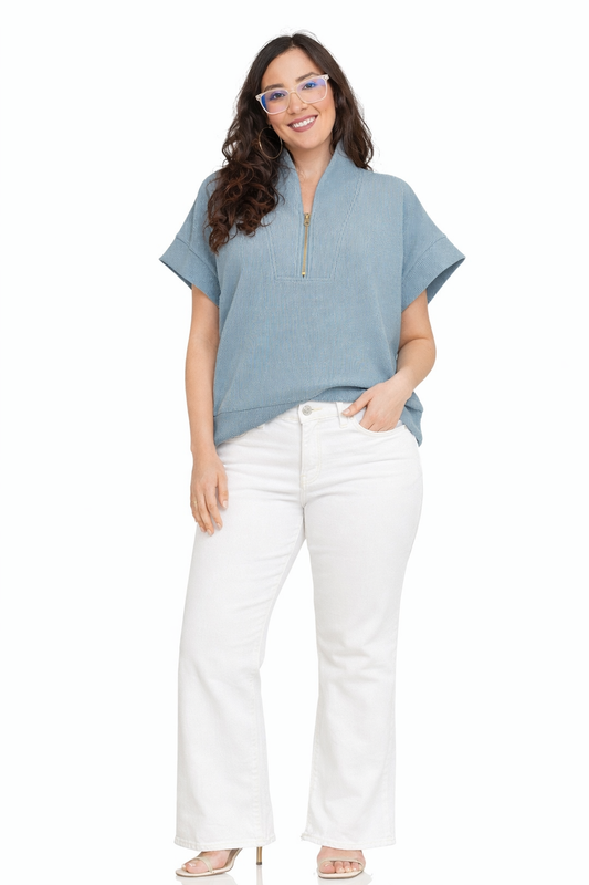 Ribbed High Neck Half Zip Top