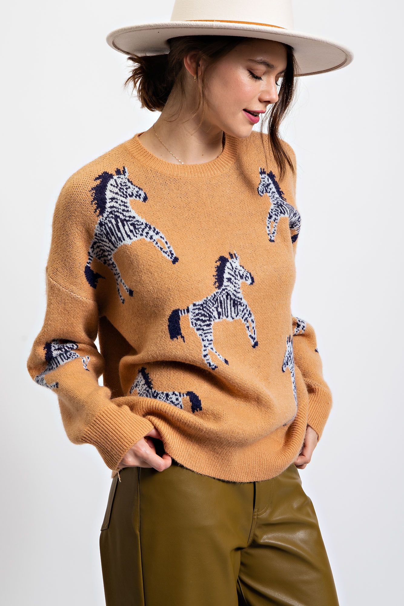 Plus Size Camel Zebra Sweater