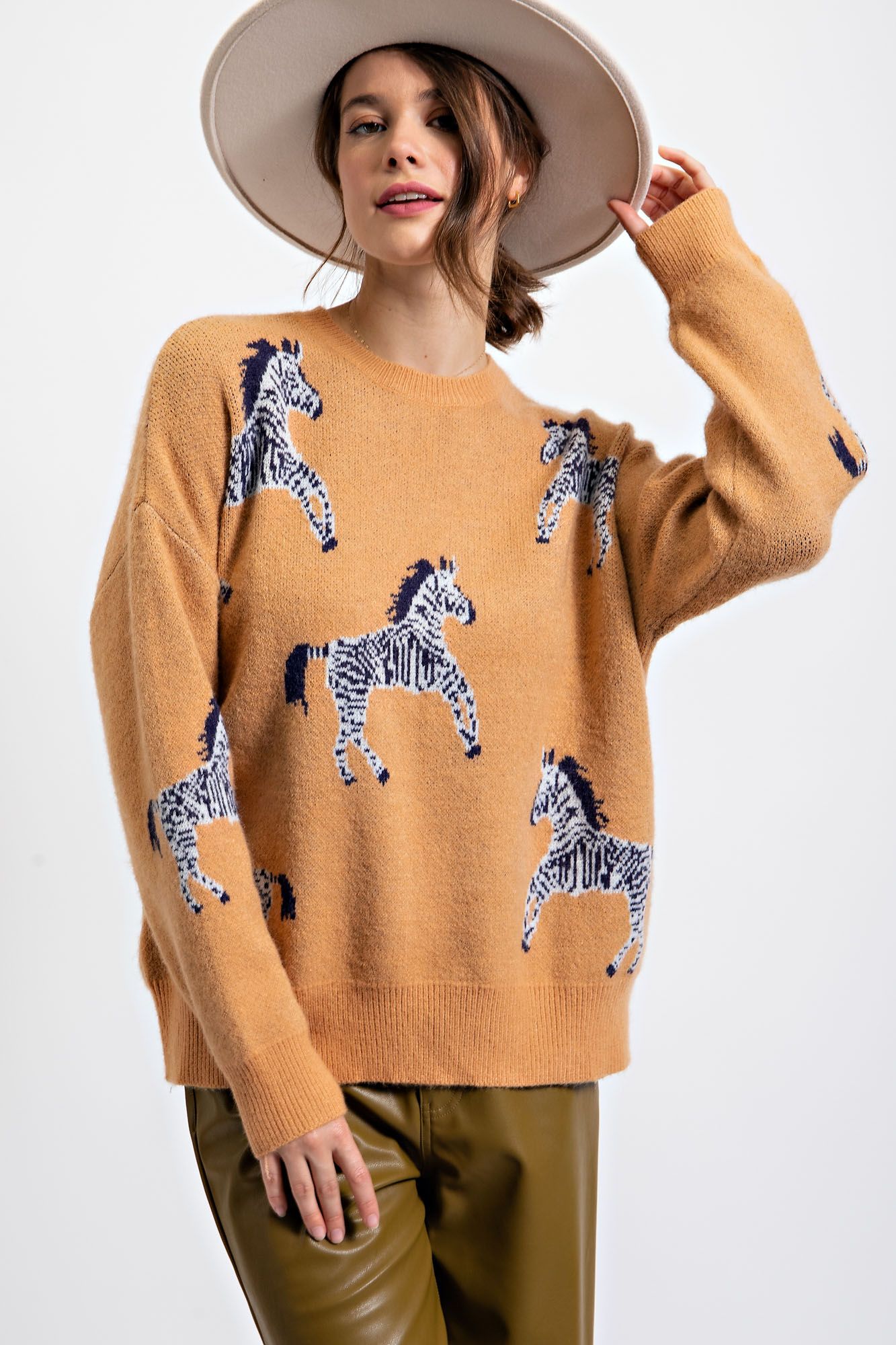 Plus Size Camel Zebra Sweater