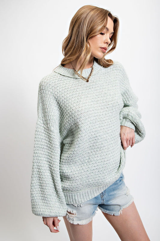 Mint Scale Pattern Knit Sweater