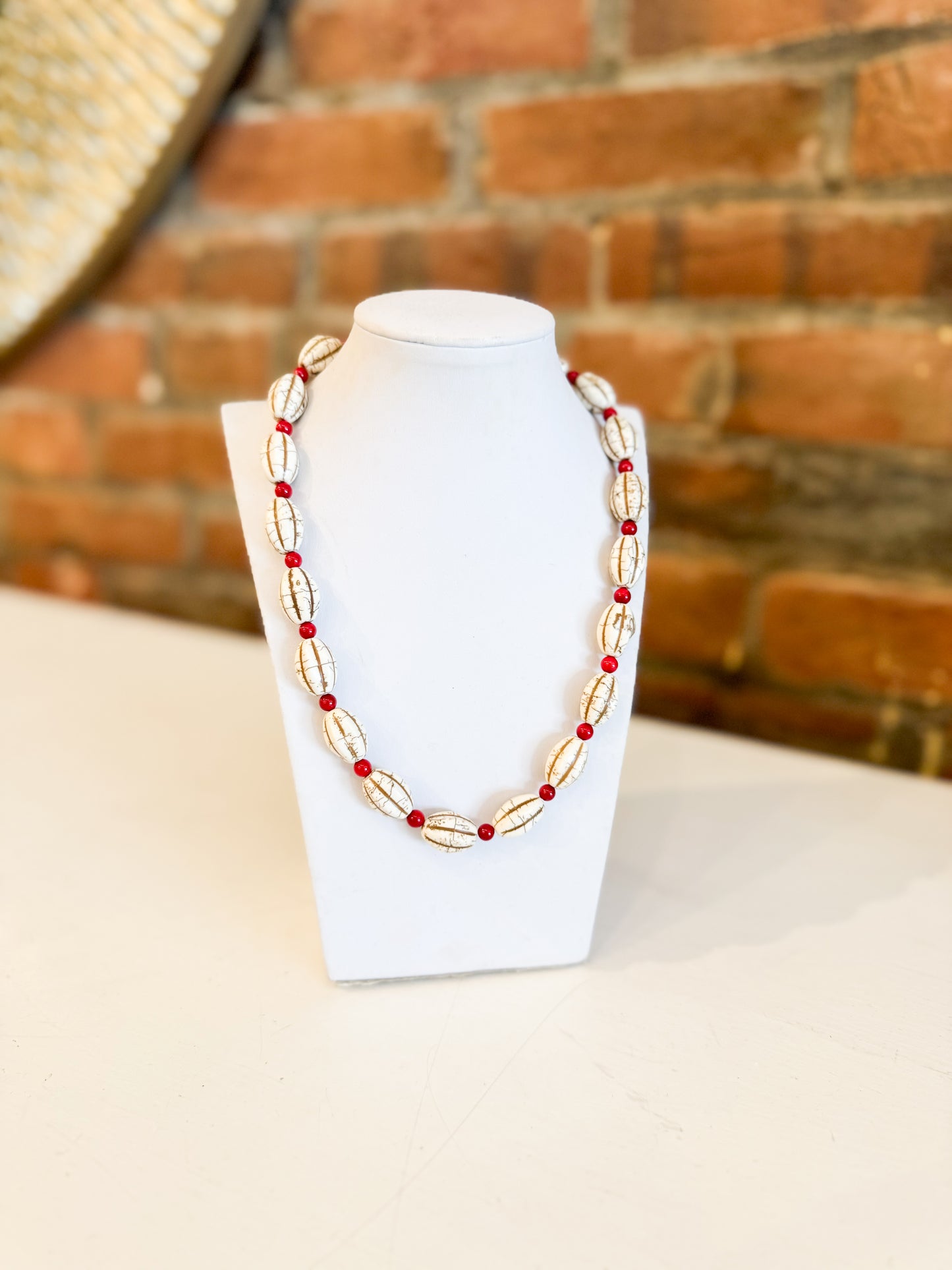 White Turquoise & Coral Stone Necklace