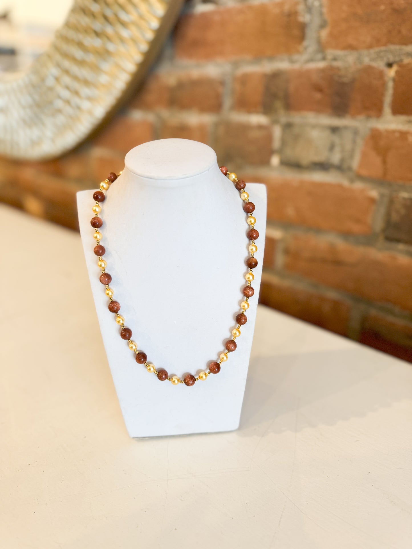 Mother of Pearl & Goldstone Necklace