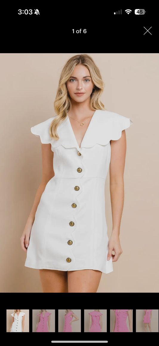 White Scalloped Detail Dress