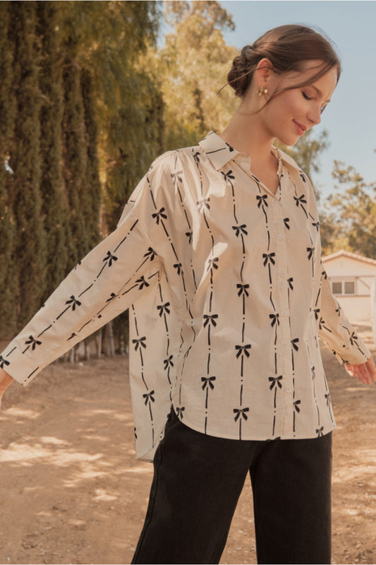 Ivory Bow Print Blouse