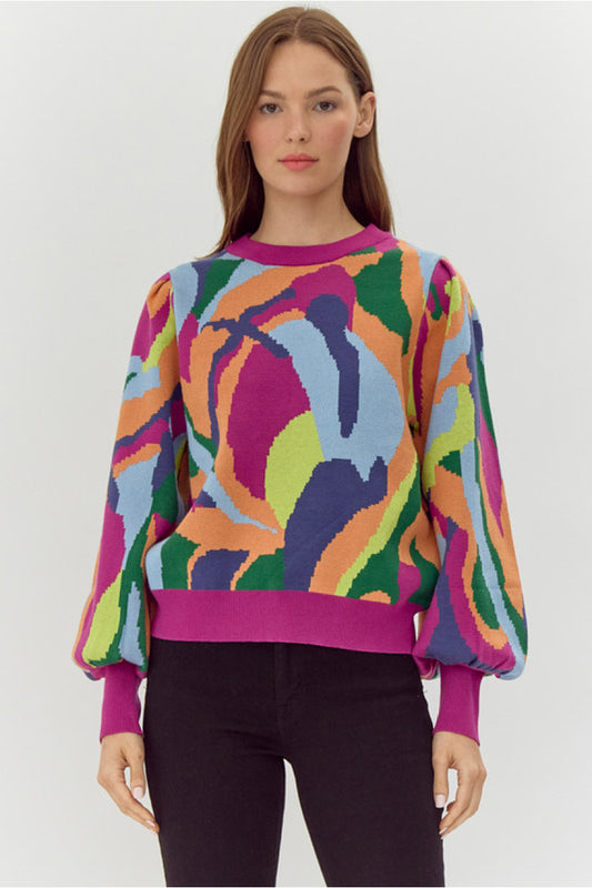 Abstract Magenta Mix Sweater