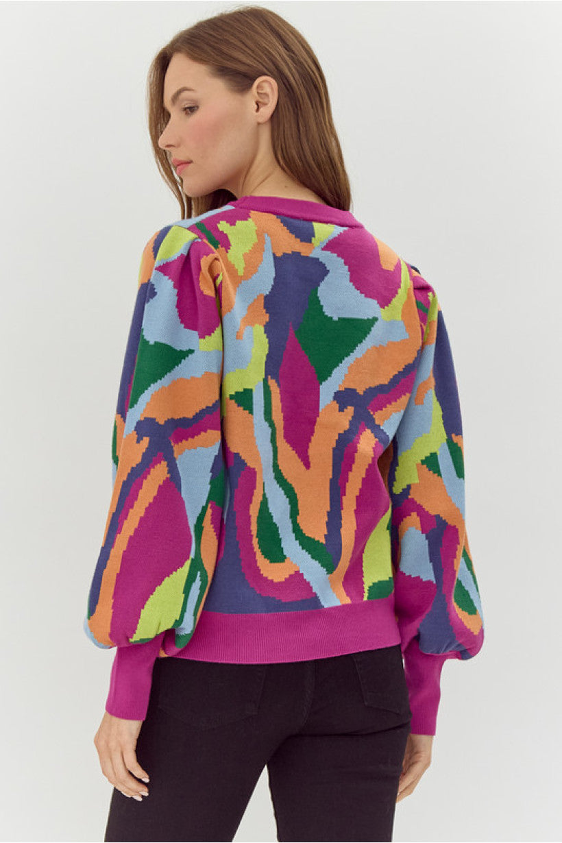 Abstract Magenta Mix Sweater