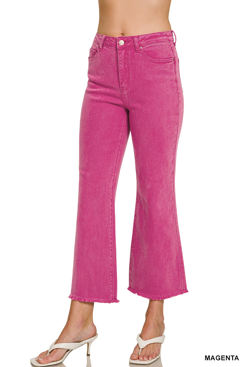 Magenta Frayed Hem Bootcut Pants