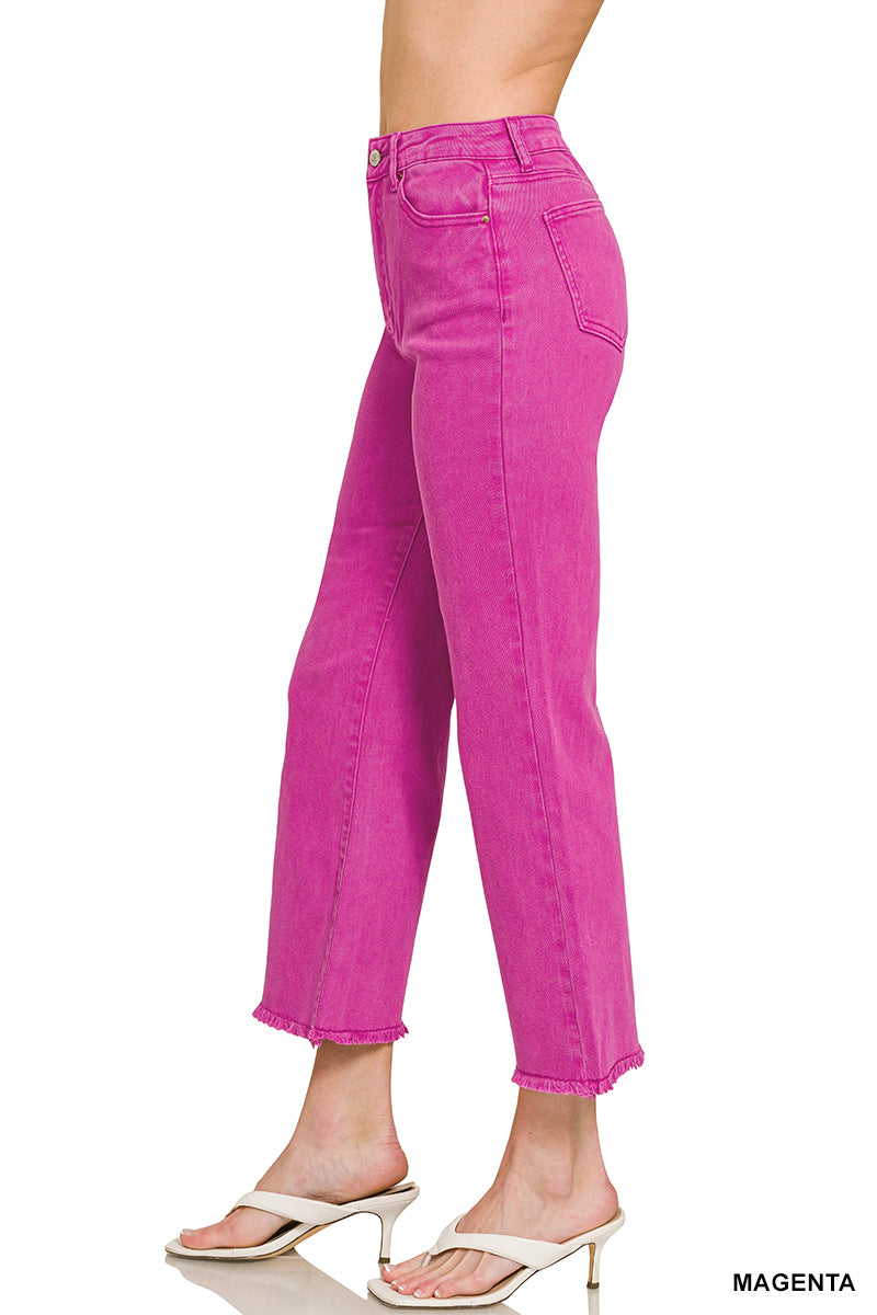 Magenta Frayed Hem Bootcut Pants