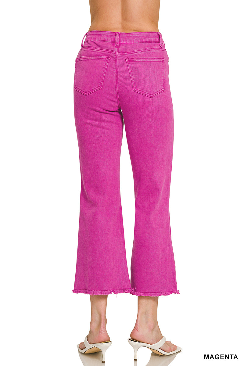 Magenta Frayed Hem Bootcut Pants