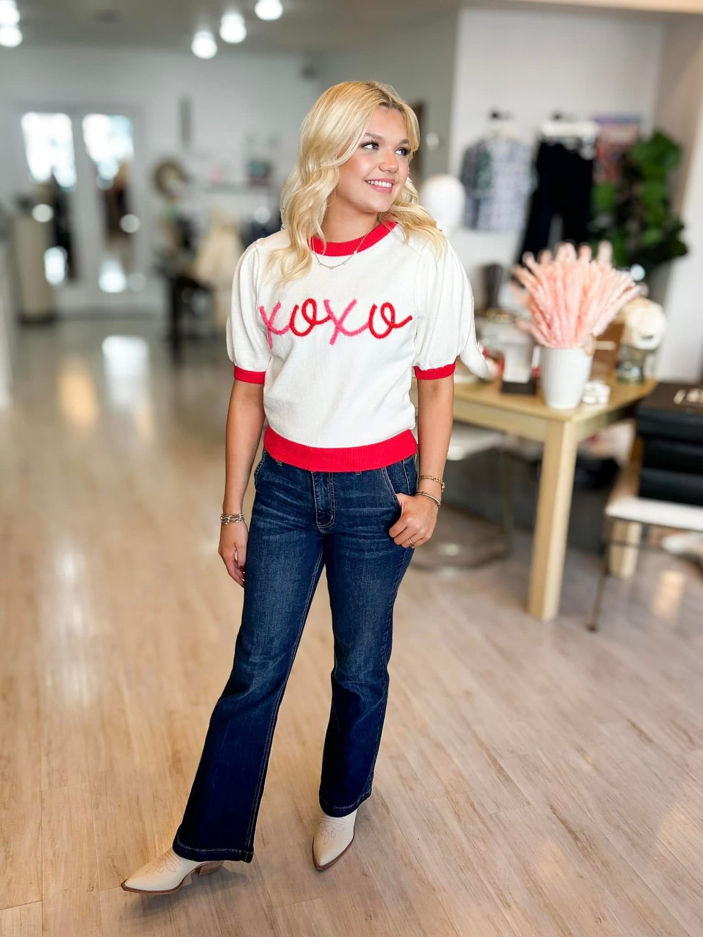 High Fringe Waist Dark Denim Flare Jeans