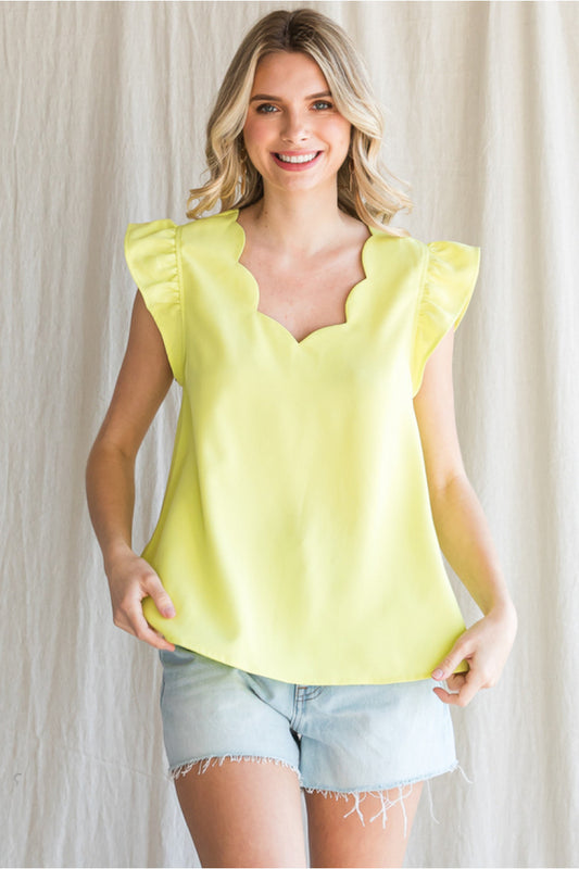 Neon Lime Scalloped Top