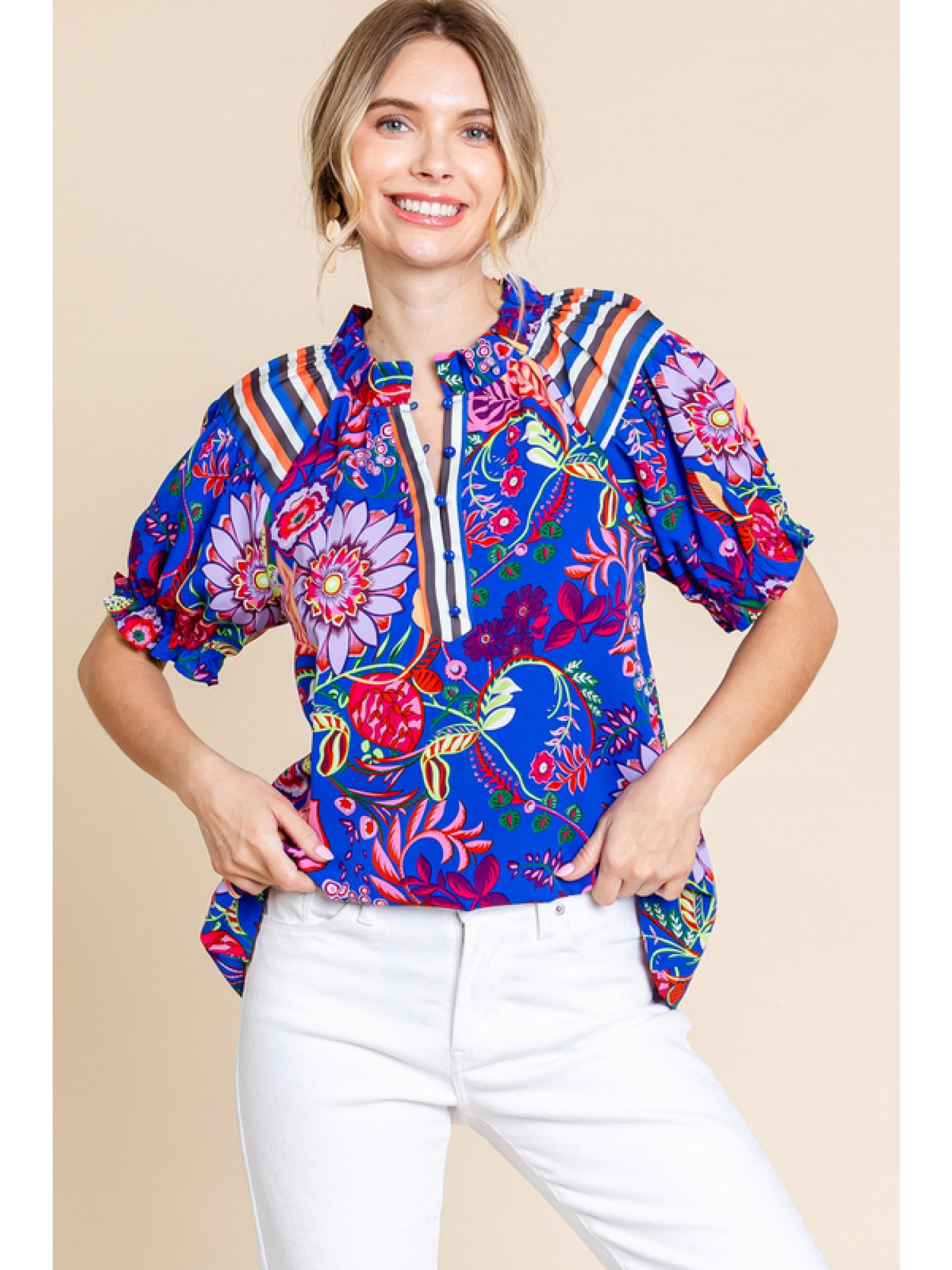 Royal Bold Floral Blouse