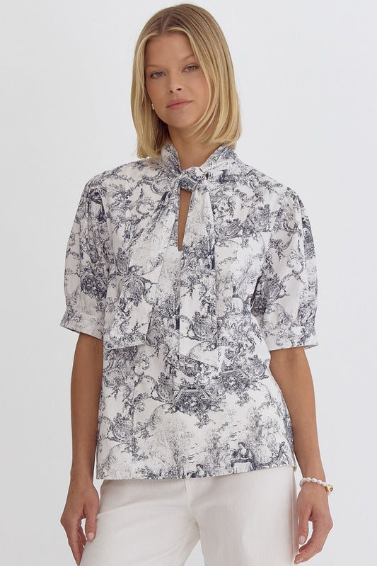 Antique Printed Self Tie Blouse