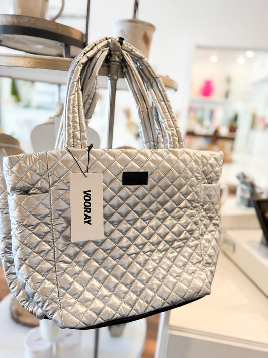 Naomi Quilted Silver Tote