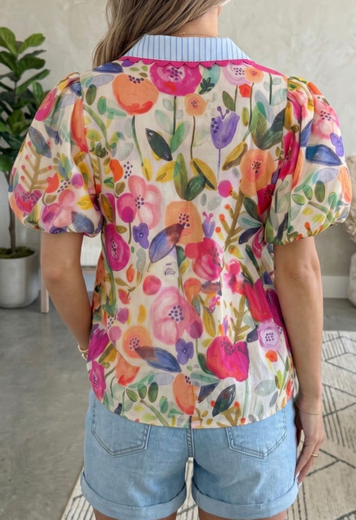 Floral Striped Neck Top
