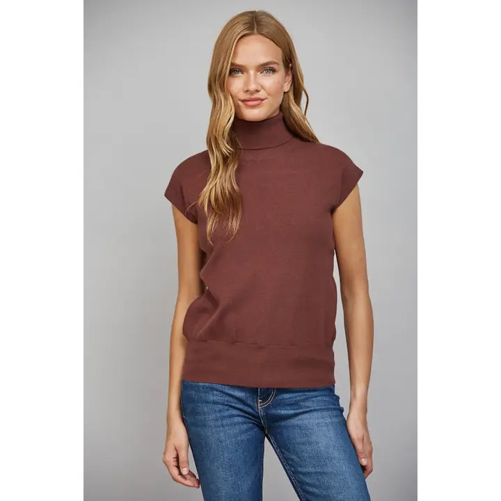 Burgundy Sleeveless Turtleneck Sweater