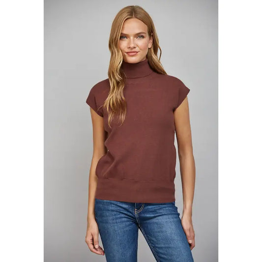 Burgundy Sleeveless Turtleneck Sweater