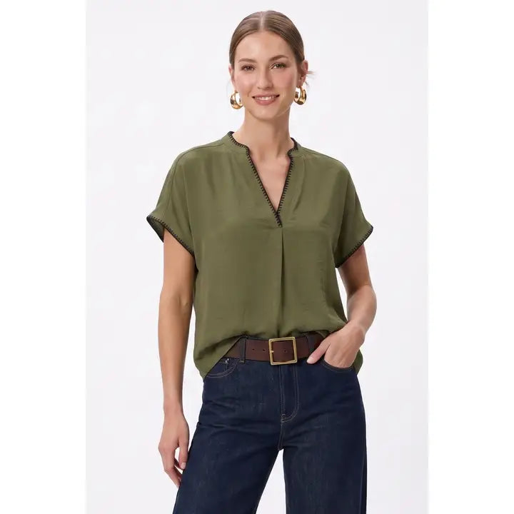 Whipstitch Drop Shoulder Blouse