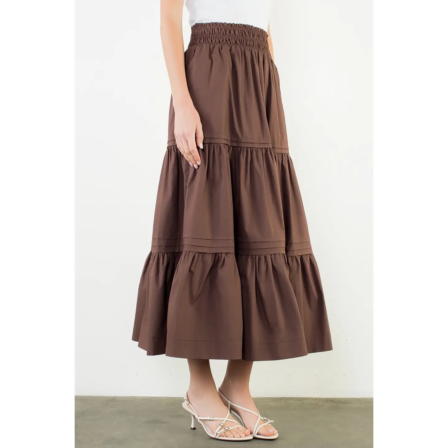 Brown Long Tiered Skirt