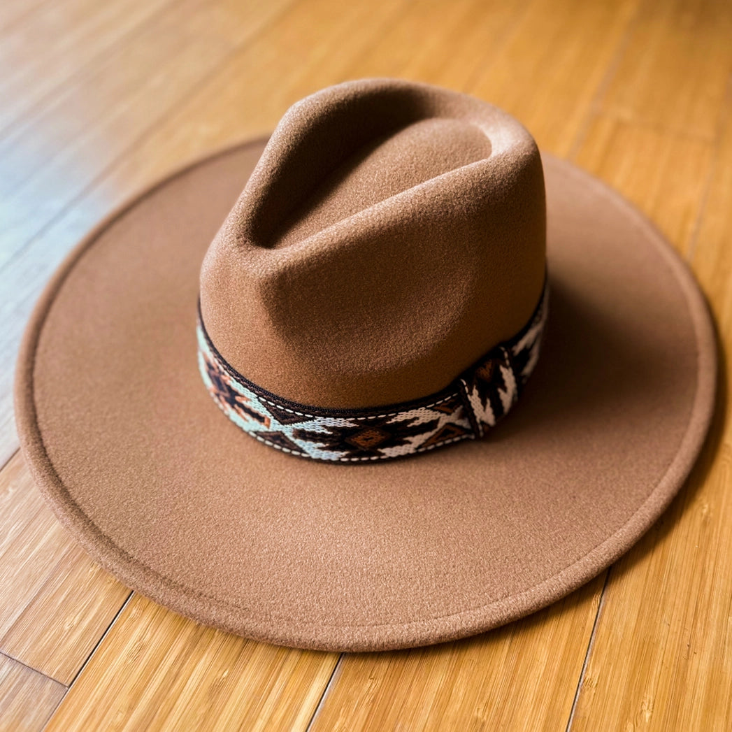 Camel Boho Western Aztec Fedora Hat