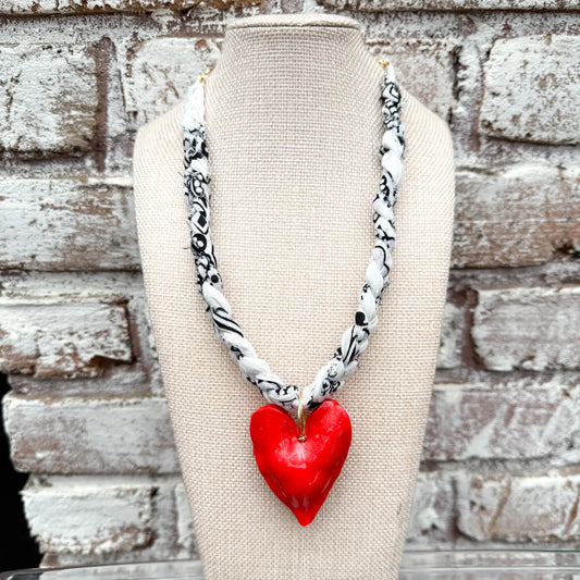 Chunky White Bandana with Red Heart