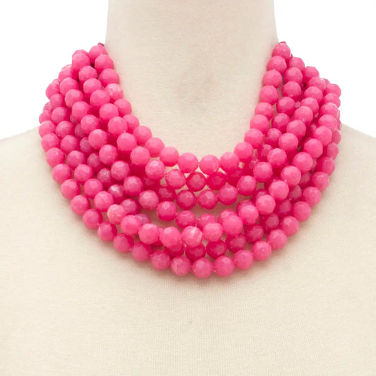 Chunky Beaded Layered Necklace in Fuchsia