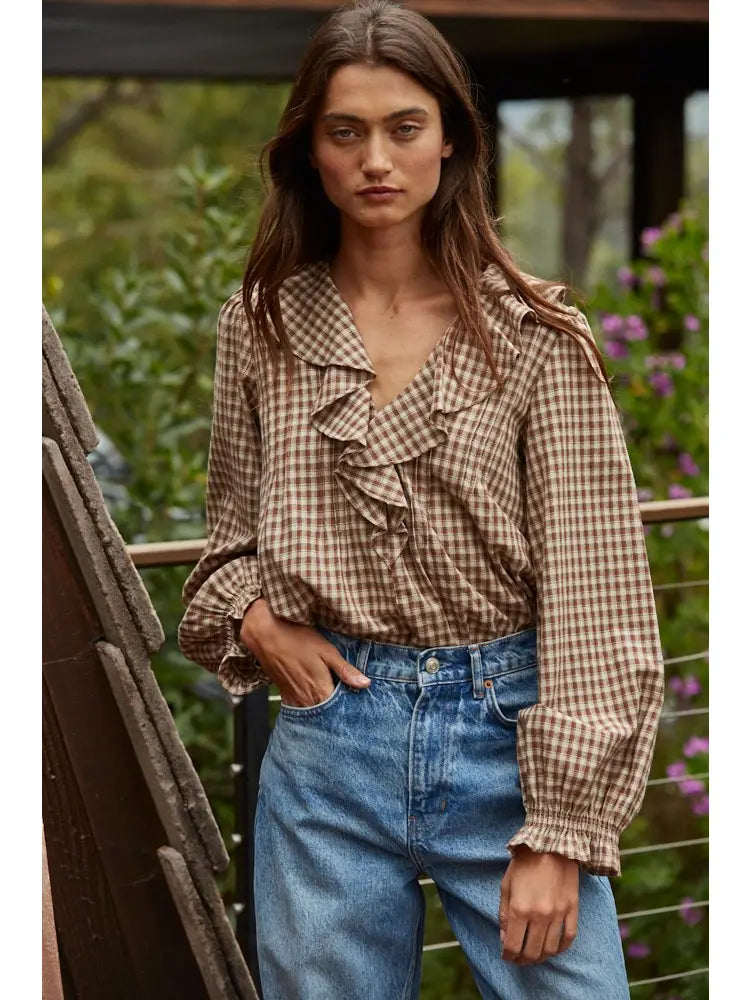 Gingham Ruffled Blouse