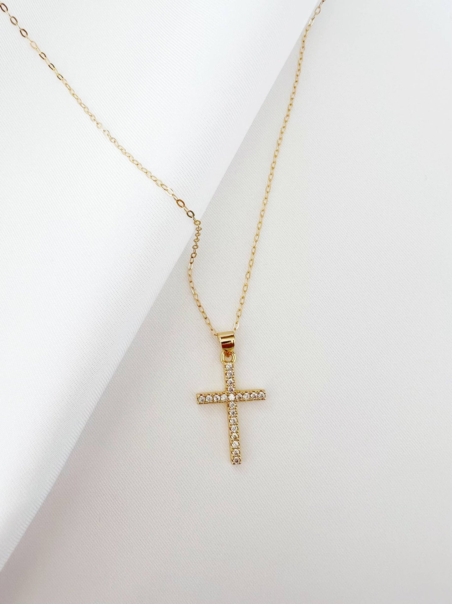 Cross Religious Cz Necklace Gold Filled