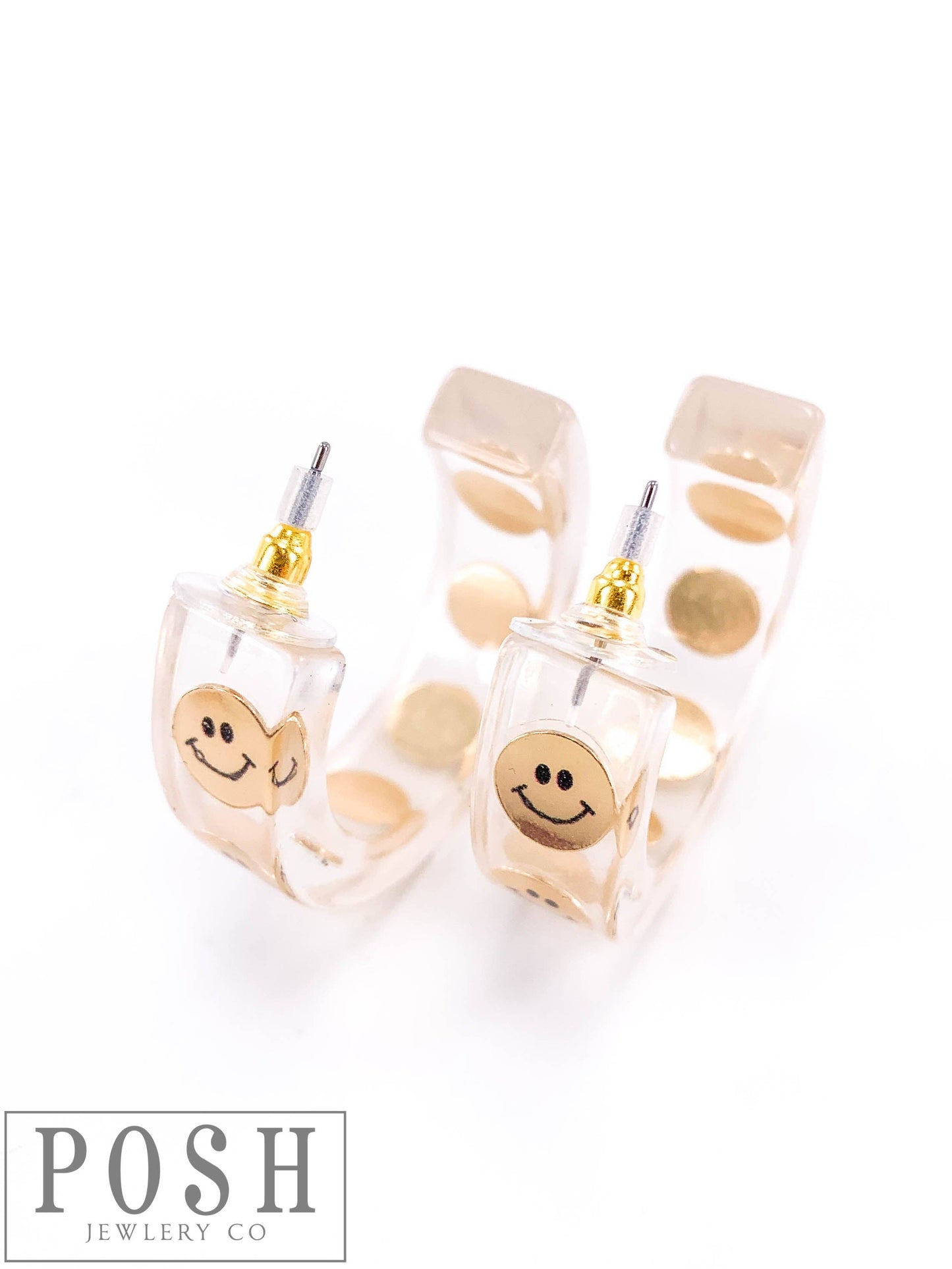 9PE168 * Acrylic Hoop Earring With Happy Faces (2 Colors)