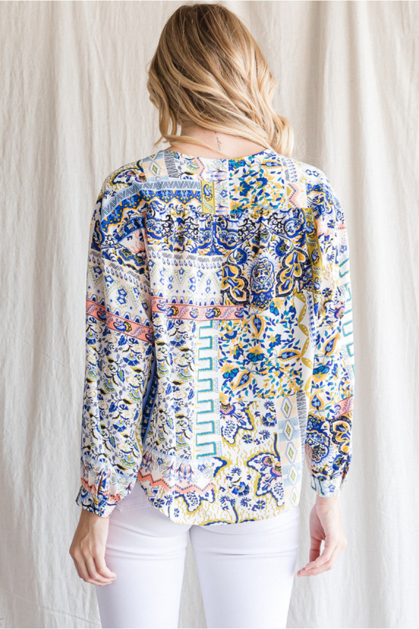 Paisley & Floral Oval Neck Top