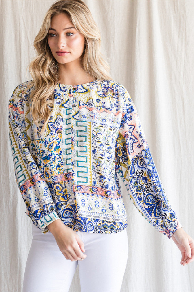 Paisley & Floral Oval Neck Top