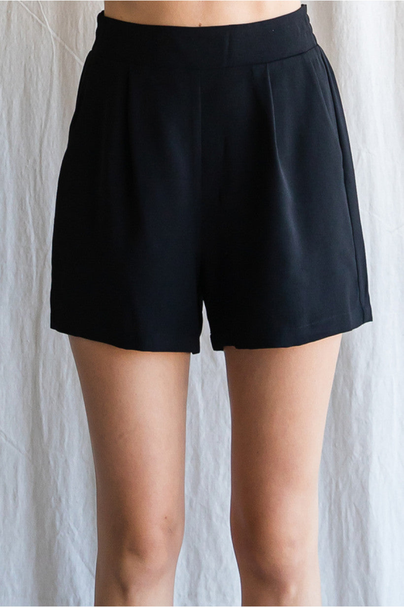 Black Smocked Waistline Shorts