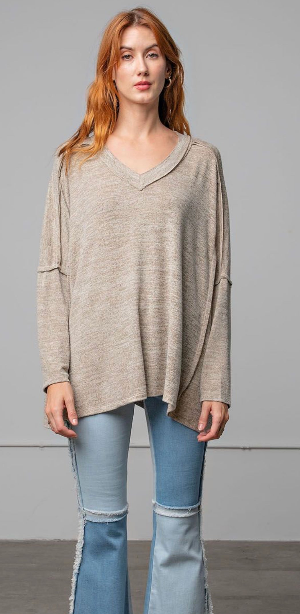 Knit Oatmeal LONG SLEEVES OVERSIZED TOP
